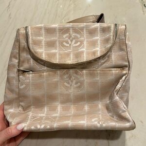 Chanel travel line bag beige silver backpack convertible crossbody w 2 pockets